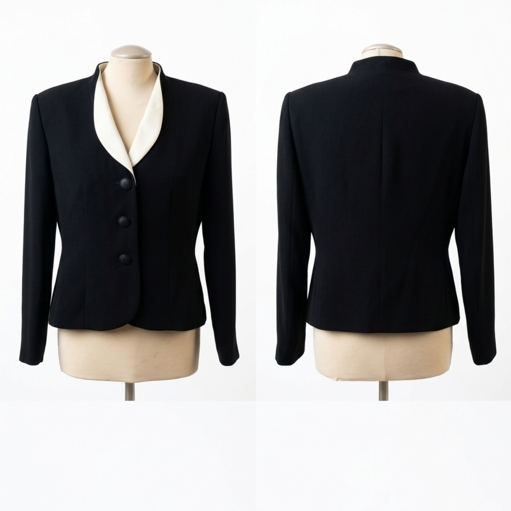 Le Suit Black Blazer with Cream Shawl Collar